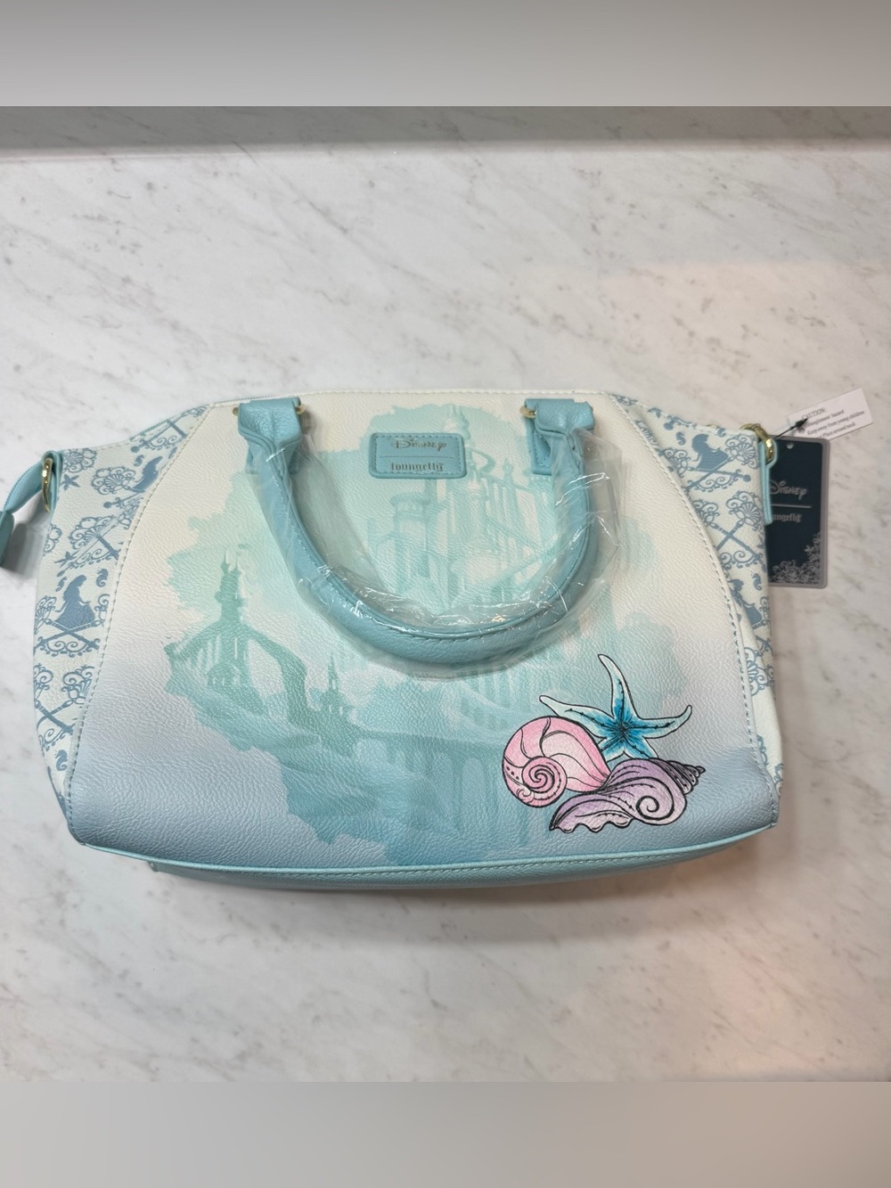 Disney Loungefly Little Mermaid Blue Watercolor Satchel Handbag Seashell NWT
